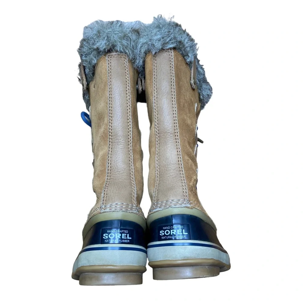 SOREL Joan of Arctic Boots Elk Dark Mountain Leather Winter Tan Womens Size 7